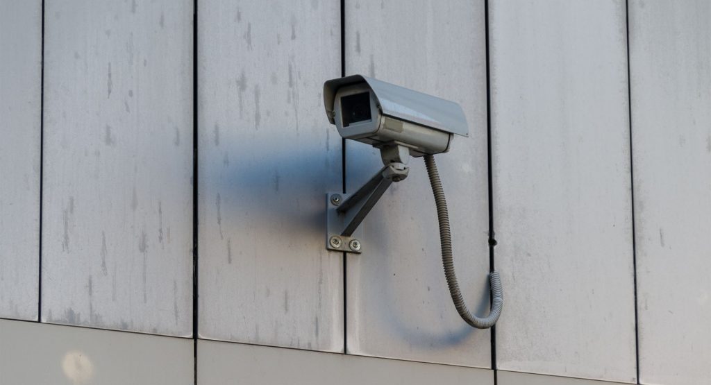 Security camera with motion detection protecting the exterior of a business