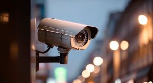 Security camera with motion detection on busy street