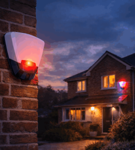 Alarm at dusk on suburban home