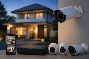 Home security solutions at dusk