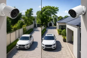 Camera comparison on a residential driveway
