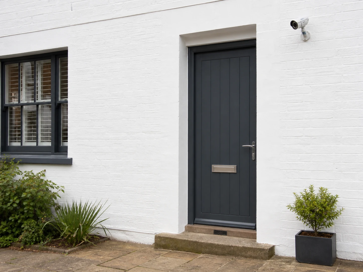 CCTV camera neatly positioned above an exterior doorway