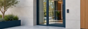 Clean business entrance with access control beside the door